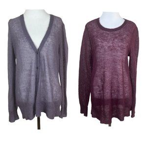 J Jill Cardigan Sweater Womens Medium Purple Mohair Blend‎ Open Knit Hole Repair